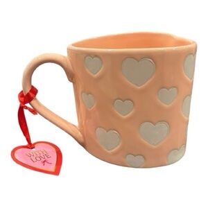 Peach Ceramic Mug with White Heart Accents